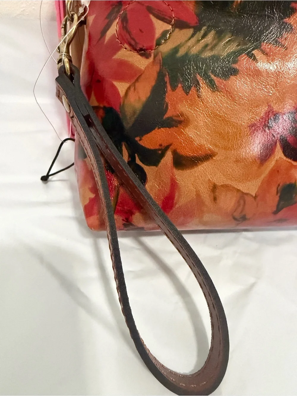 Patricia Nash Orange and Brown Floral Foldover Wristlet Clutch